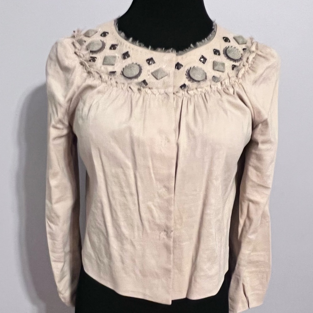 Elie Tahari Khaki Beige Crop Linen Blazer Casual Jacket Suze XS